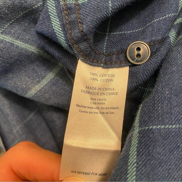 Faherty Indigo Windowpane Washed Long Sleeve Button Up Shirt Men's XL Cabincore - Picture 6 of 6